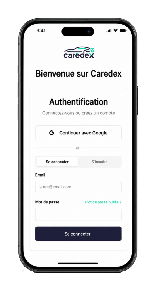 Aperçu de l'application Carédex sur smartphone